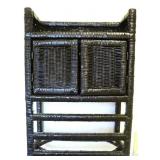 Black Painted Wicker Hanging Wall Shelf