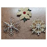 Snowflake Brooches & White Poinsetta Brooch