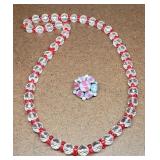 Peppermint Glass Bead Necklace & Brooch