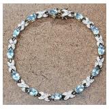 925 Italy Blue Topaz "XOX" Bracelet