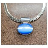 925 Blue Cats Eye Pendant Necklace