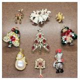 9pc Christmas Brooch Collection