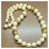 Trifari Pearl & Filigree Gold Style Necklace
