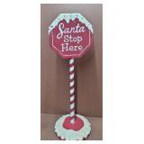 Santa Stop Here Metal Battery Light-up Sign