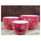 3pc Nesting Chistmas Bowls Red Snowflake