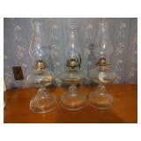 3 Clear Glass Oil Lamps