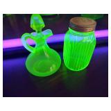Vaseline Glass Vinegar Jar and Pepper Shaker