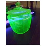 Uranium Vaseline Glass Candy Jar