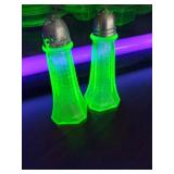 Uranium Vaseline Glass Salt and Pepper Shakers