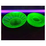 6 Vaseline Glass Plates and 1 Bowl