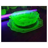 Vaseline Glass Bowl and Plate