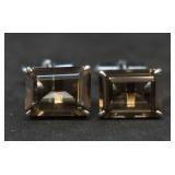 Vintage Sterling Silver  Smoky Topaz Cufflinks