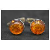 Vintage Sterling Silver Amber Cufflinks