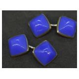 Sterling Silver Blue Enamel Cufflinks