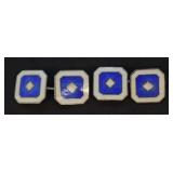 Antique Guilloche Blue & White Enamel Cufflinks