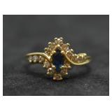 14k Gold Plumb Blue Sapphire & Diamond Ring