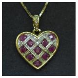 10k Ruby & Diamon Pendant w/ 14k Chain