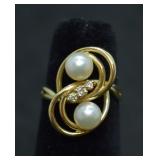 14k Gold Pearl & Diamond Ring