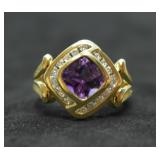 14k Gold Diamond & Amethyst Ring