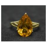 10k Gold Pear Cut Citrene Ring