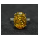 10k Gold Amber & Diamond Ring