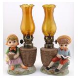 2pc Figural Kerosene Oil Lamps