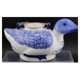 Hand Painted Blue & White Porcelain Duck Tea Pot