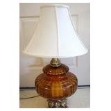Large Vntg Amber Glass Lamp-Works