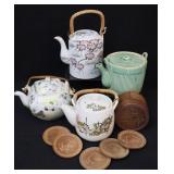 4 Pcs Asian Style Teapots & Coaster Set