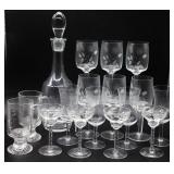 17pc Etched Glass Decanter & Stemware