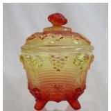 Jeanette Glass Amberina Footed Candy Dish