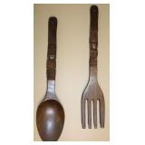 2pc Large Wood Tiki Spoon & Fork