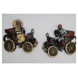 Vntg Chalkware Set Man & Woman In Buggy Cars