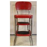 Vntg Cosco Red Metal Step Stool Chair
