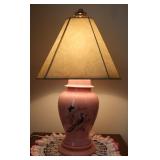 Pink Ceramic Peacock Transfer Table Lamp -work