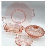 4pc Pink Depression Glass-Chipped