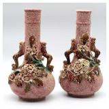 2 Pcs Sand Majolica Pink Amphora Vases -chipped