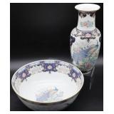 2pc Toyo Japan Peacock Bowl & Vase