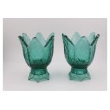 2pc Fenton Green 2-Way Candle Holder