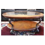 Wood & Metal Oval Glass Top Coffee Table