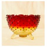LE Smith Amberina Hobnail Rose Bowl -cracked