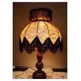 Wood Base Fringe Shade Bedside Lamp -works