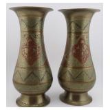 2pc Indian Etched Brass Vase