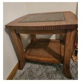 Wooden Glass Top 2 Tier Side Table #1
