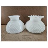 2 Vintage Hobnail Milk Glass Hurricane Lamp Shades