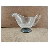 Vtg Clear Glass Gravy Boat w/ Sterling Silver Base