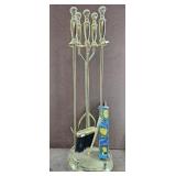 Vtg Shiny Brass Fireplace 4pc. Tool Set - Plus