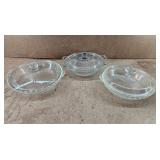 3 Clear Glass Pie Dishes w/ Lids