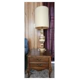 2 Drawer Side Table w/ Cream & Gold Table Lamp #1