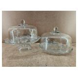 2 Vtg Glass Dome Lid Cake Plates